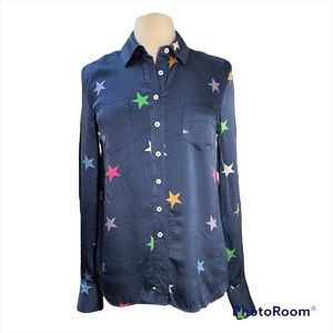 Candela blue stars print button down shirt Size S